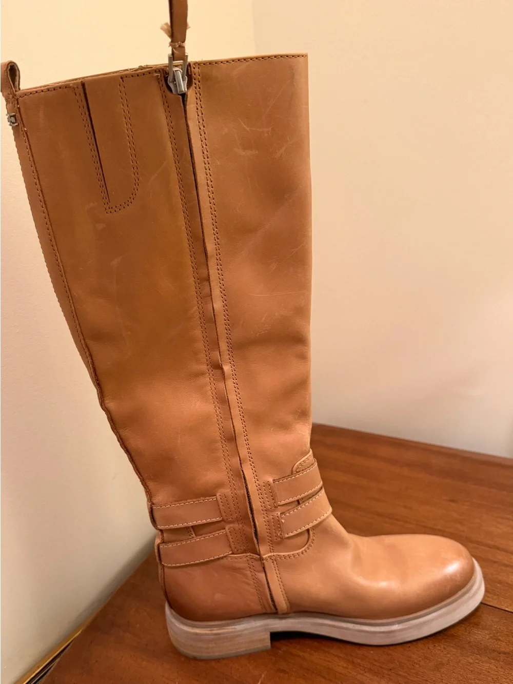 Sam Edelman Distressed Tan Leather Buckle Boots Sz 6.5